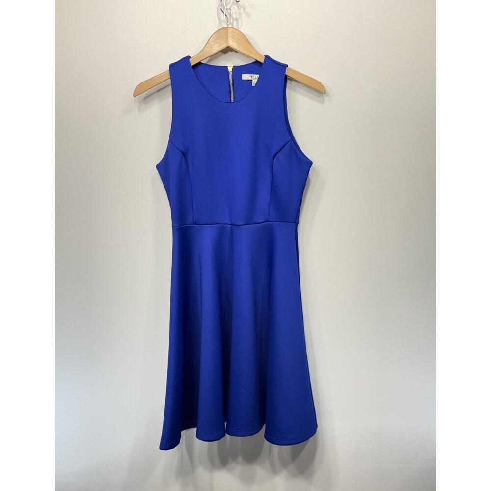 Milly Design Nation Scuba Skater Dress Size 8 Sapphire Blue Fit Flare